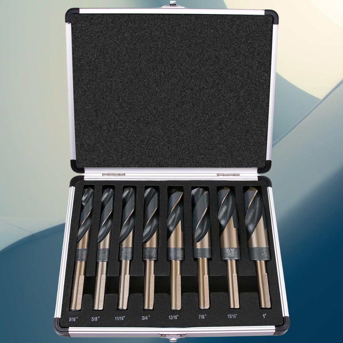 8pc HSS Cobalt Silver & Deming Drill Bits Set, Large Size 9/16" to 1", Reduced 1