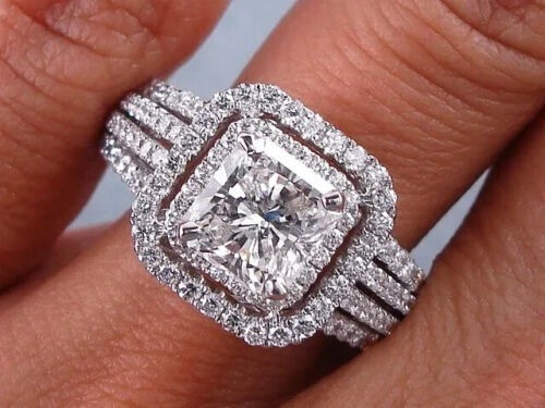 White Diamond 2.80 Ct Lab-Created Princess Cut Wedding Ring 925 Sterling Silver