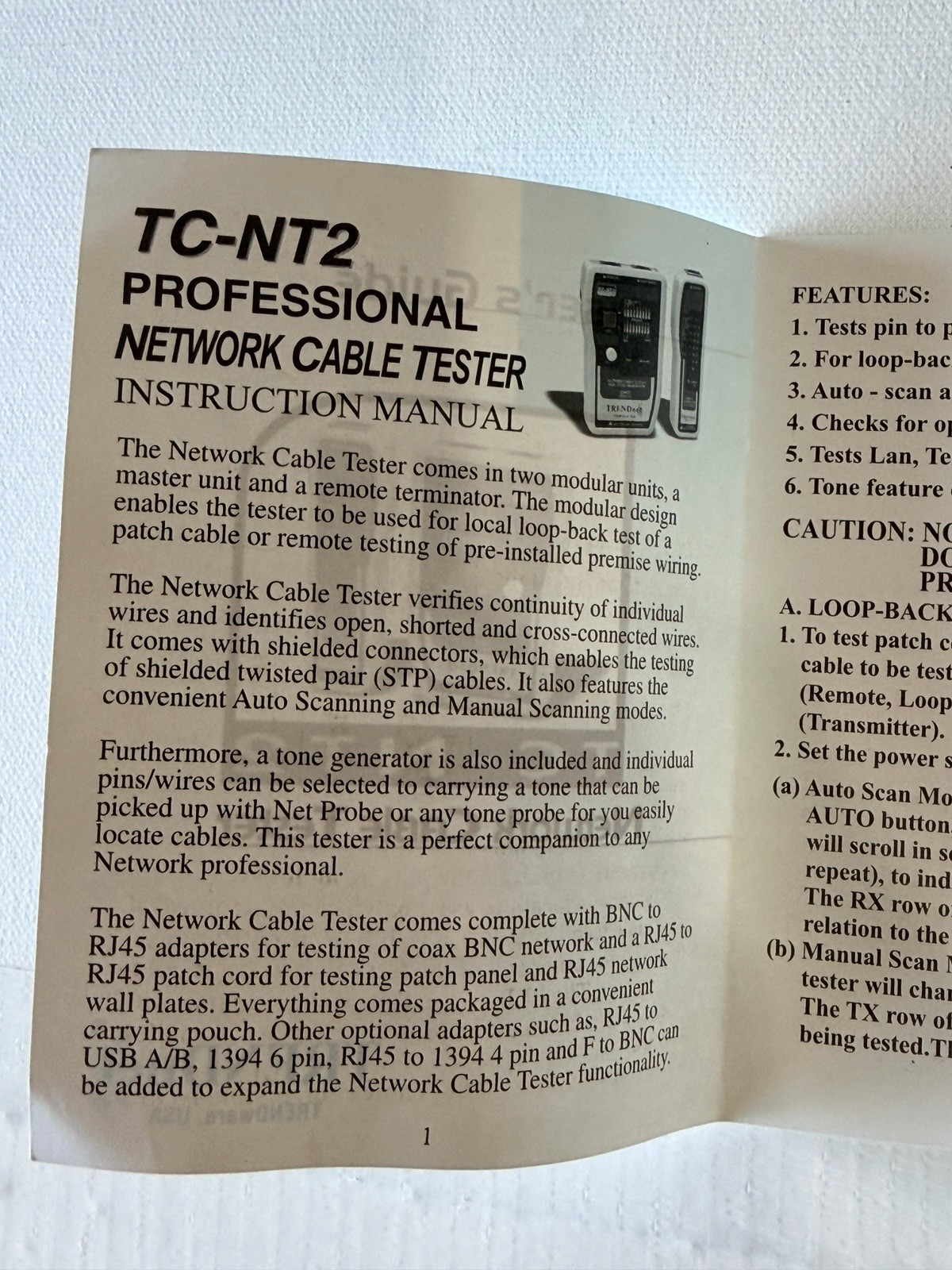 TRENDnet TC-NT2 Network Cable Tester Kit w/Case Manual Tone Generator