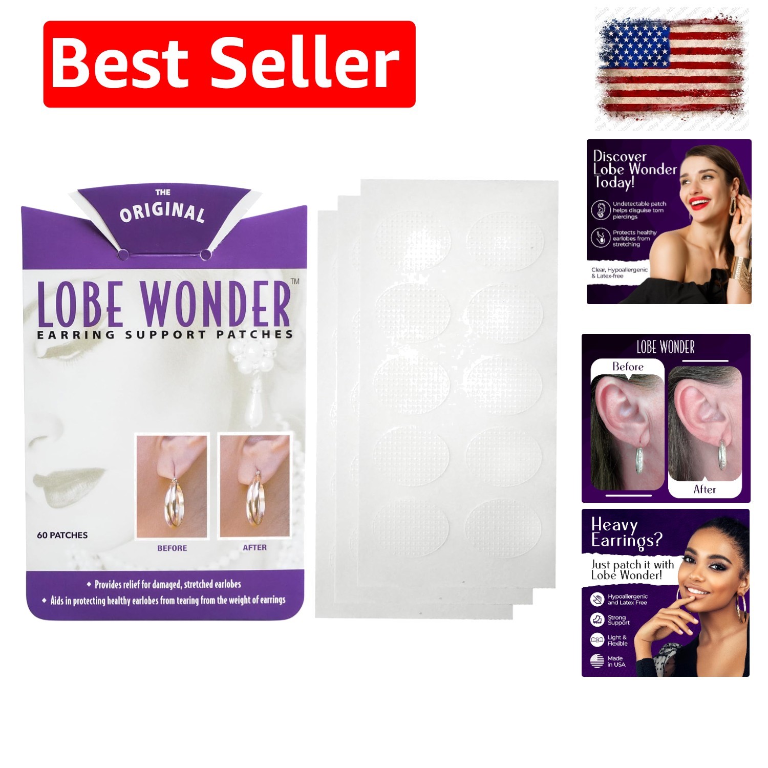 The  Ear Lobe Support Patch for Pierced Ears - Eliminates the Look of Torn or...
