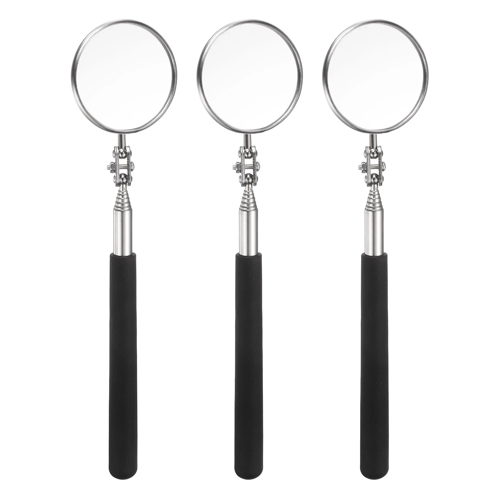 3pcs Telescoping Inspection Mirror 2" Round Extendable Mirrors, Black
