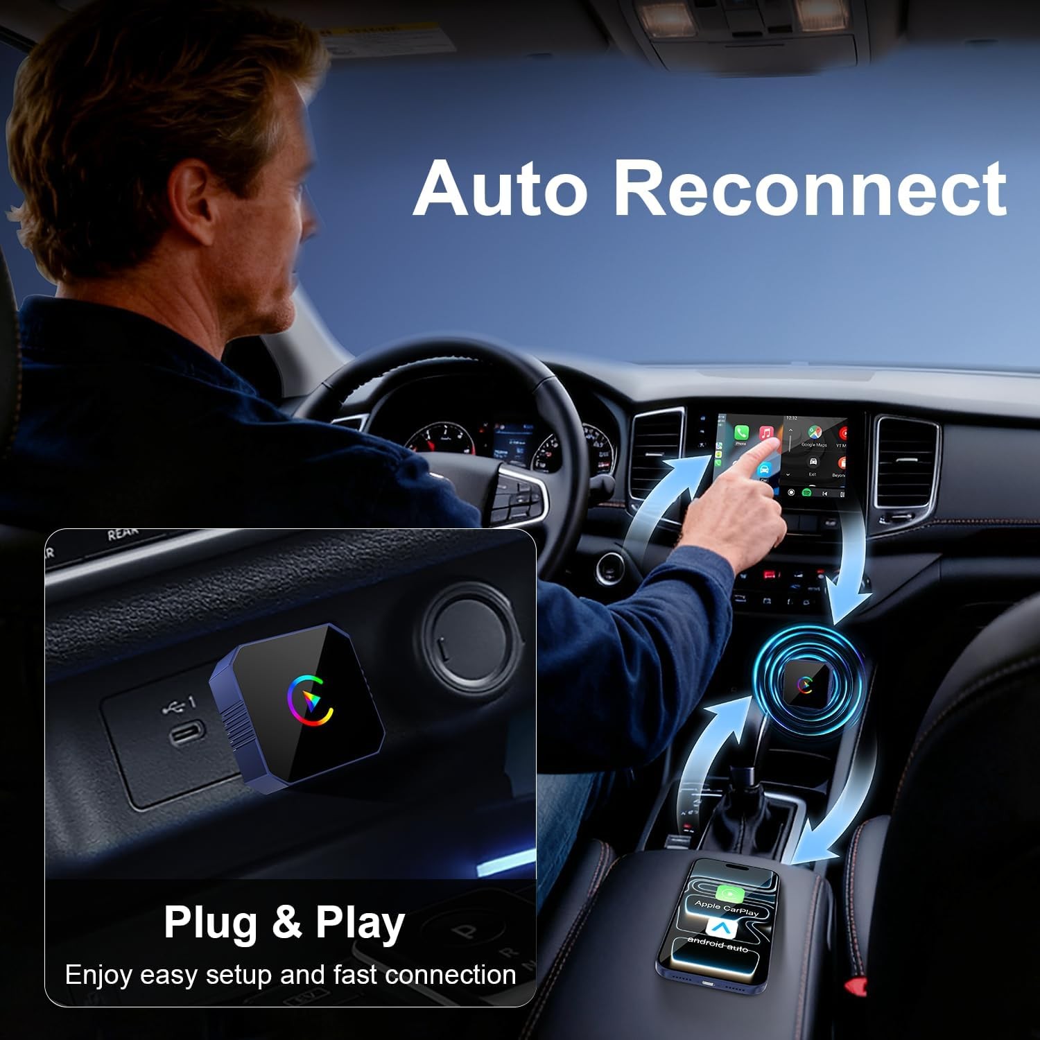 Wireless CarPlay Adapter for Apple iPhone ＆ Android Auto with After 2016 Cars