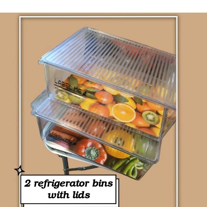 Label Me Clear Plastic Stackable Lidded Refrigerator Bins 2-Pack