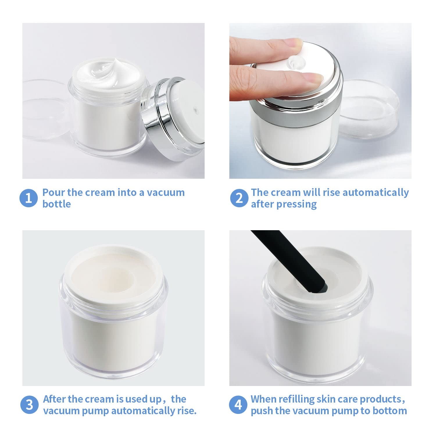 2Pack Airless Pump Jars with Cosmetic Spatula, 3.5 oz Empty Refillable Cosmet...