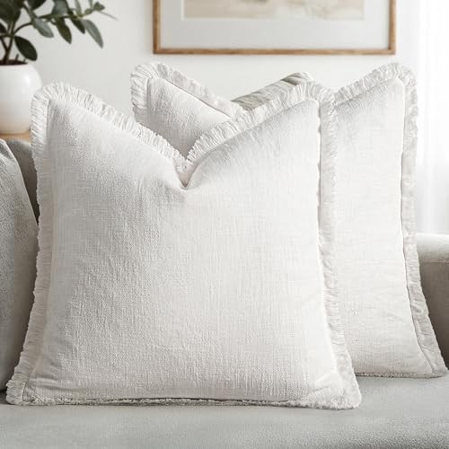 Decorative Throw Pillow Covers Neutral Linen 18" x 18" (Pack of 2) 2 White