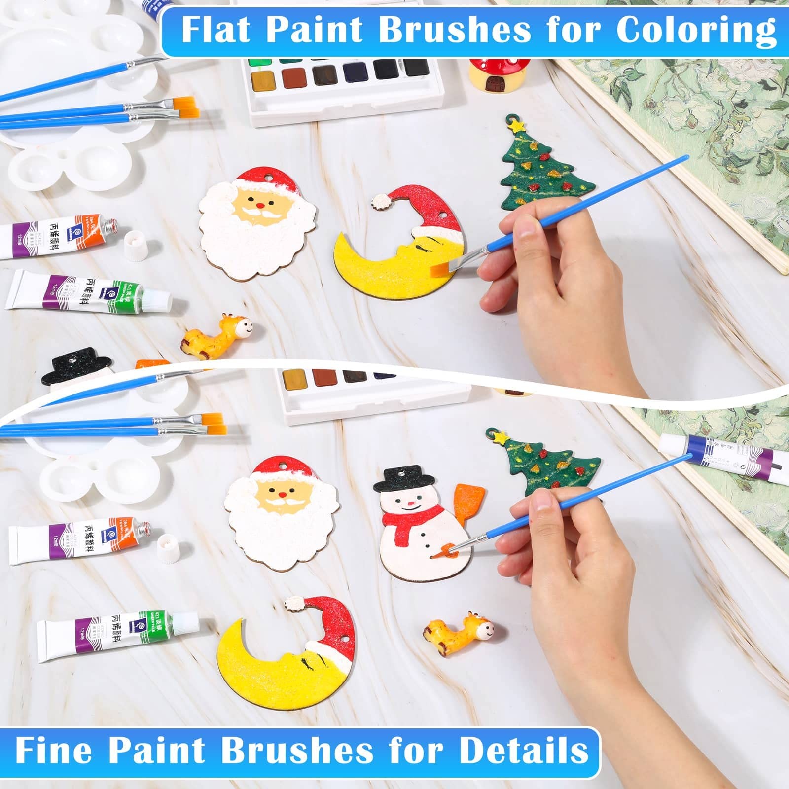 Small Paint Brushes Bulk, Anezus 50 Pcs Flat Tip Paint Brushes with Round Acr...
