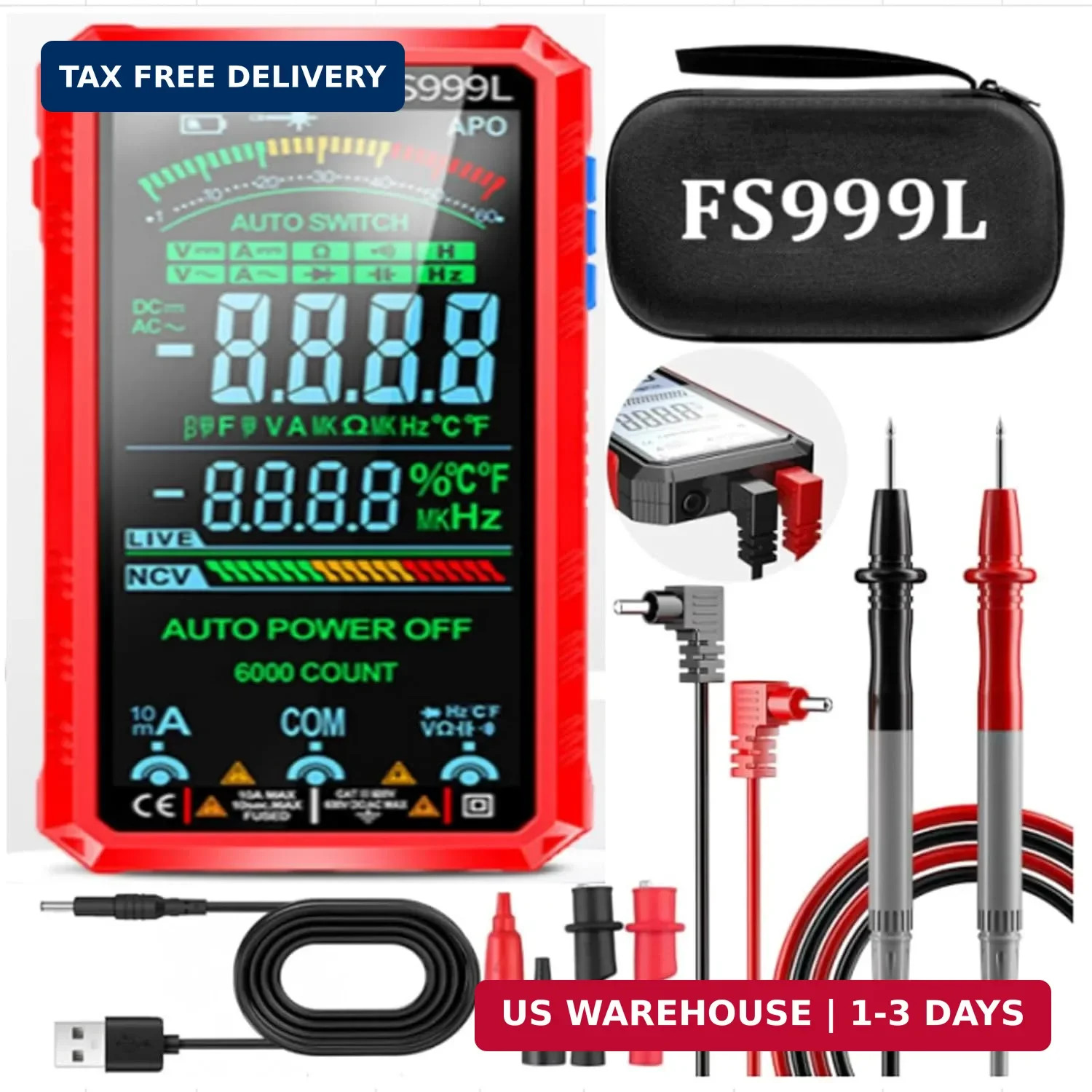 Digital Multimeter, FS999L Multimeter, USB Rechargeable Digital Multimeter - 600