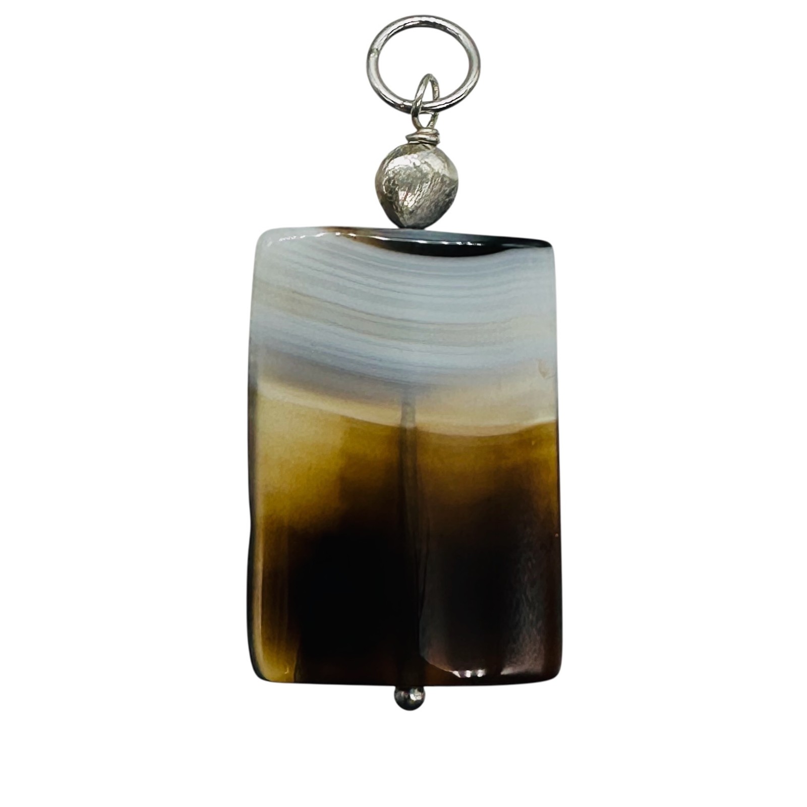 Sardonyx Agate Sterling Silver Pendant | Orange, White, Black | 1 3/4" Long |