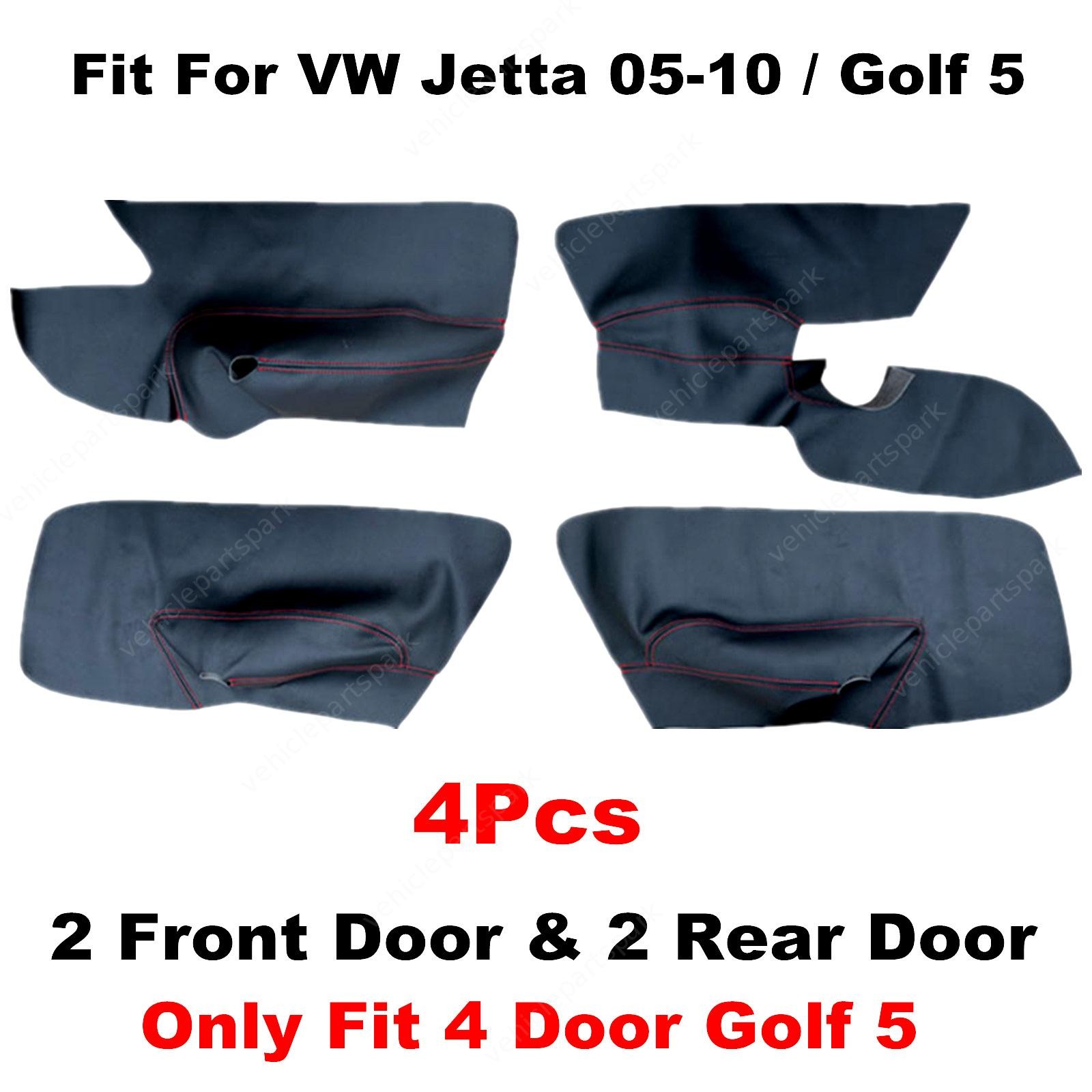 Fits VW Jetta Golf MK5 2005-2010 Leather Inner Door Panel Cover Pads Black 4Pcs