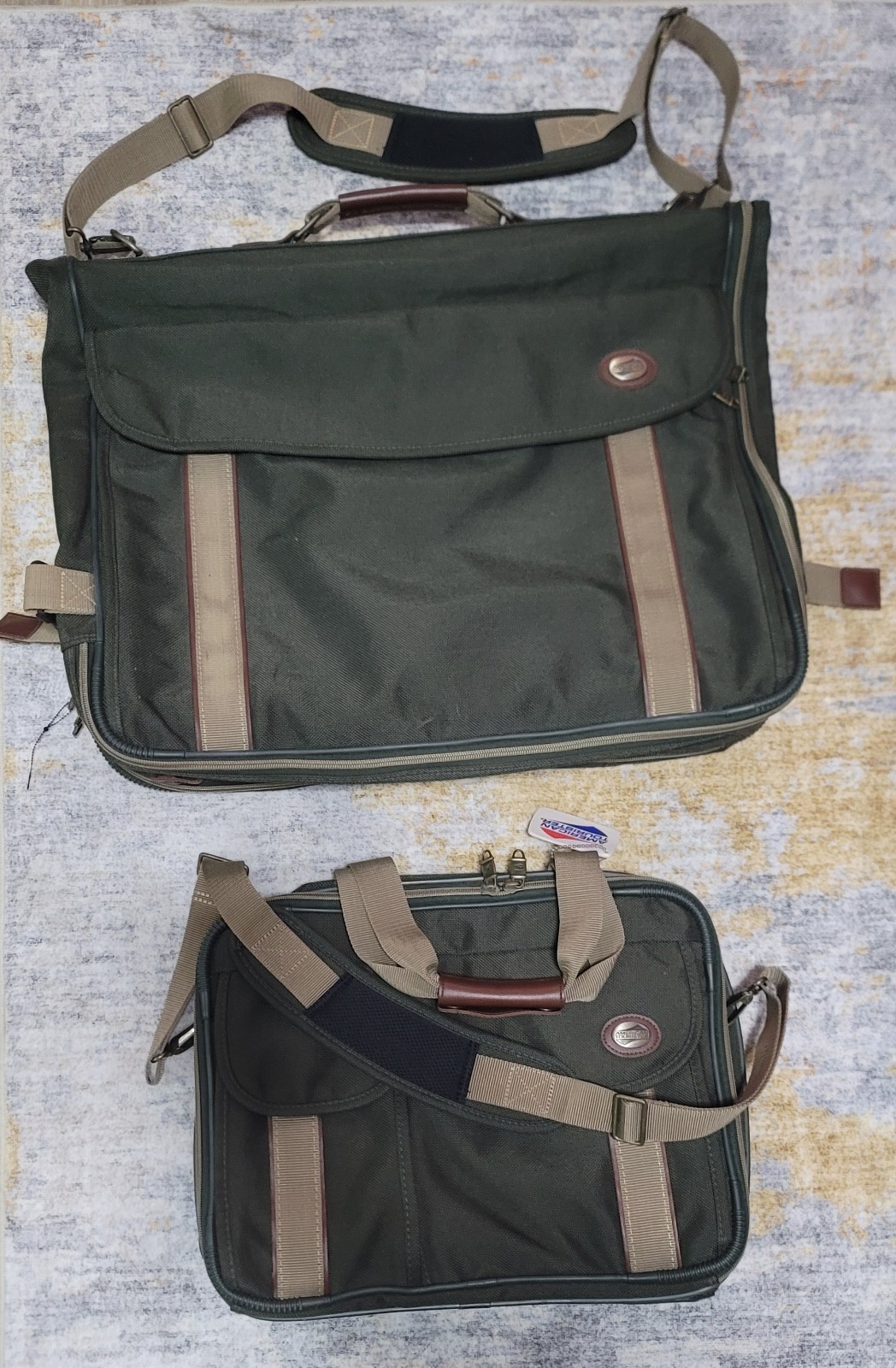 American Tourister Olive Canvas Cordura Shoulder Bag & Matching Hang Garment Bag