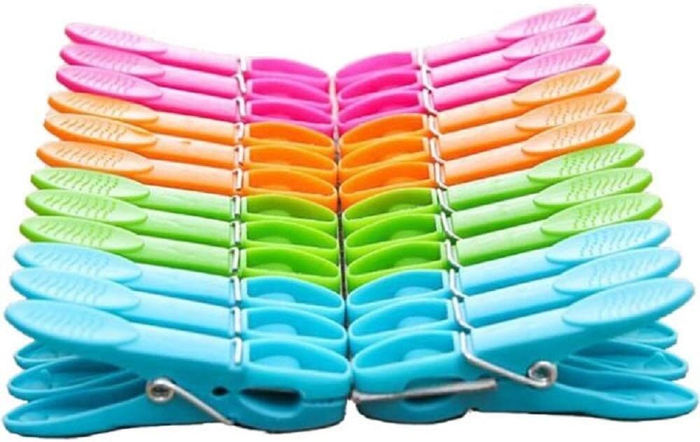 24Pcs Pinzas Para Ropa De Plastico Grandes De Colores Surtidos Percha A Prueb...