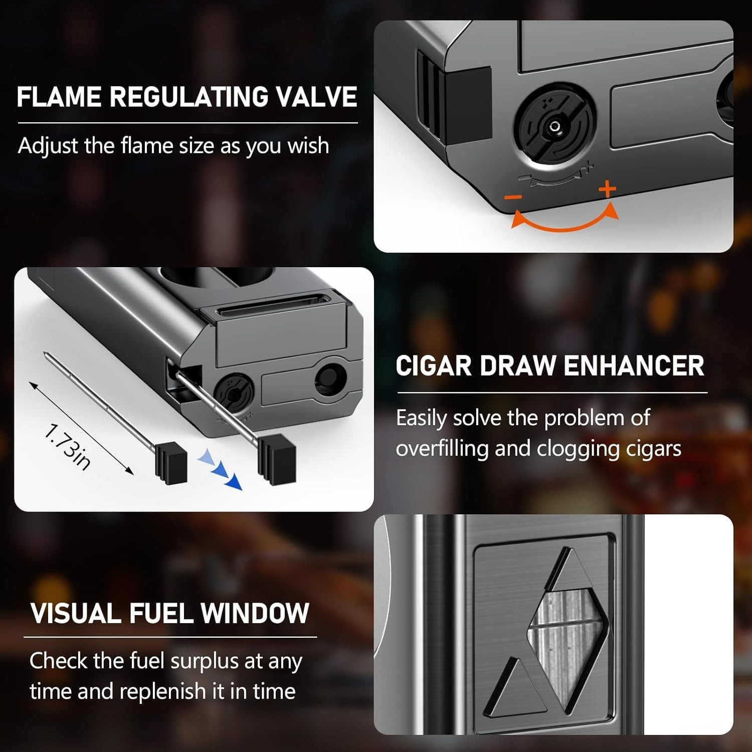 Cigar Torch Lighter 4 Jet Flame Cigar Lighter with Cigar Cutter V Cut Cigar