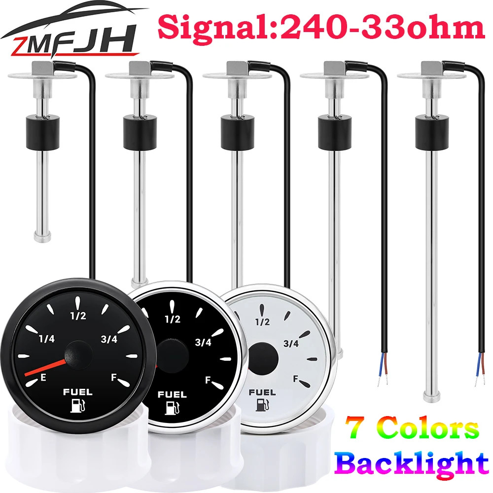 52MM Fuel Level Gauge 240-33 ohm StainlessSteel 100-500mm Boat Car Truck 12V 24V