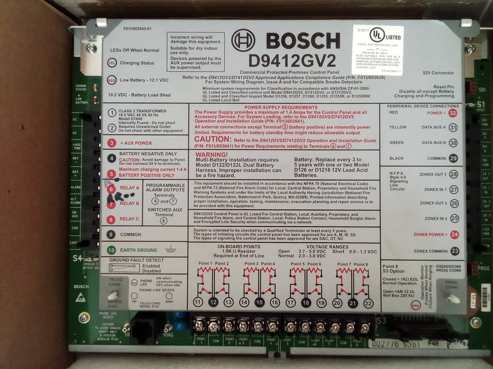 Bosch D9412GV2 Control Panel security Alarm System Board Fire/Burglar Panel