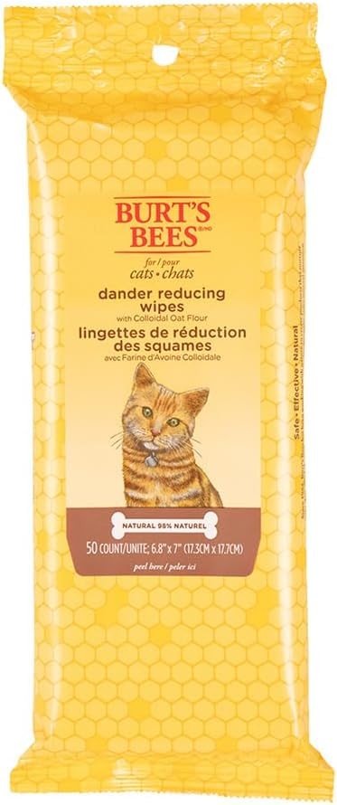 Burt's Bees for Pets Cat Dander Remover Wipes with Colloidal Oat Flour, 50 Count