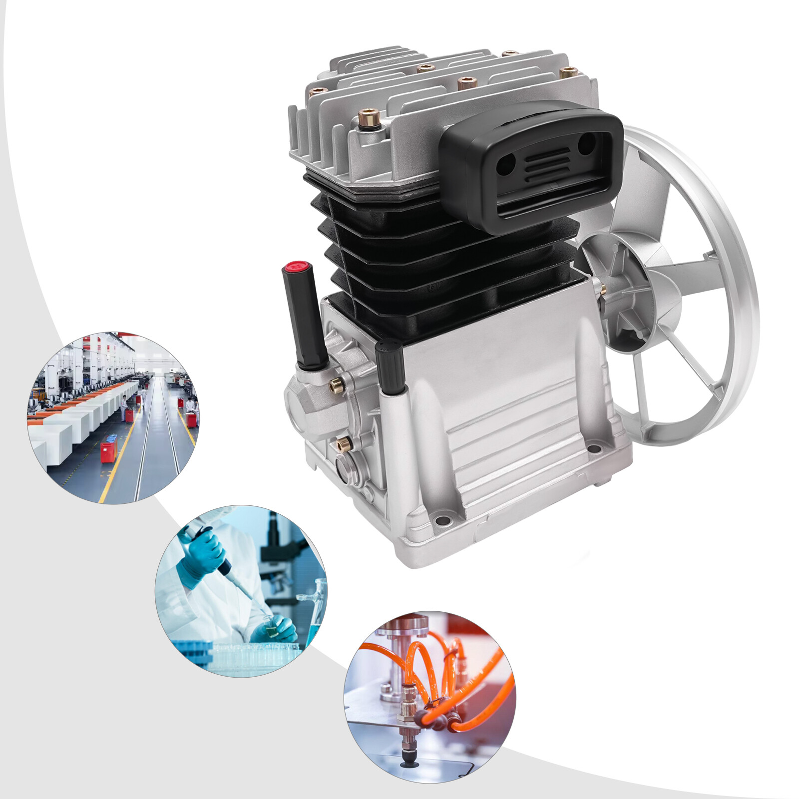 Piston 3HP Air Compressor Head Pump Motor Twin Cylinder With Silencer 250L/min