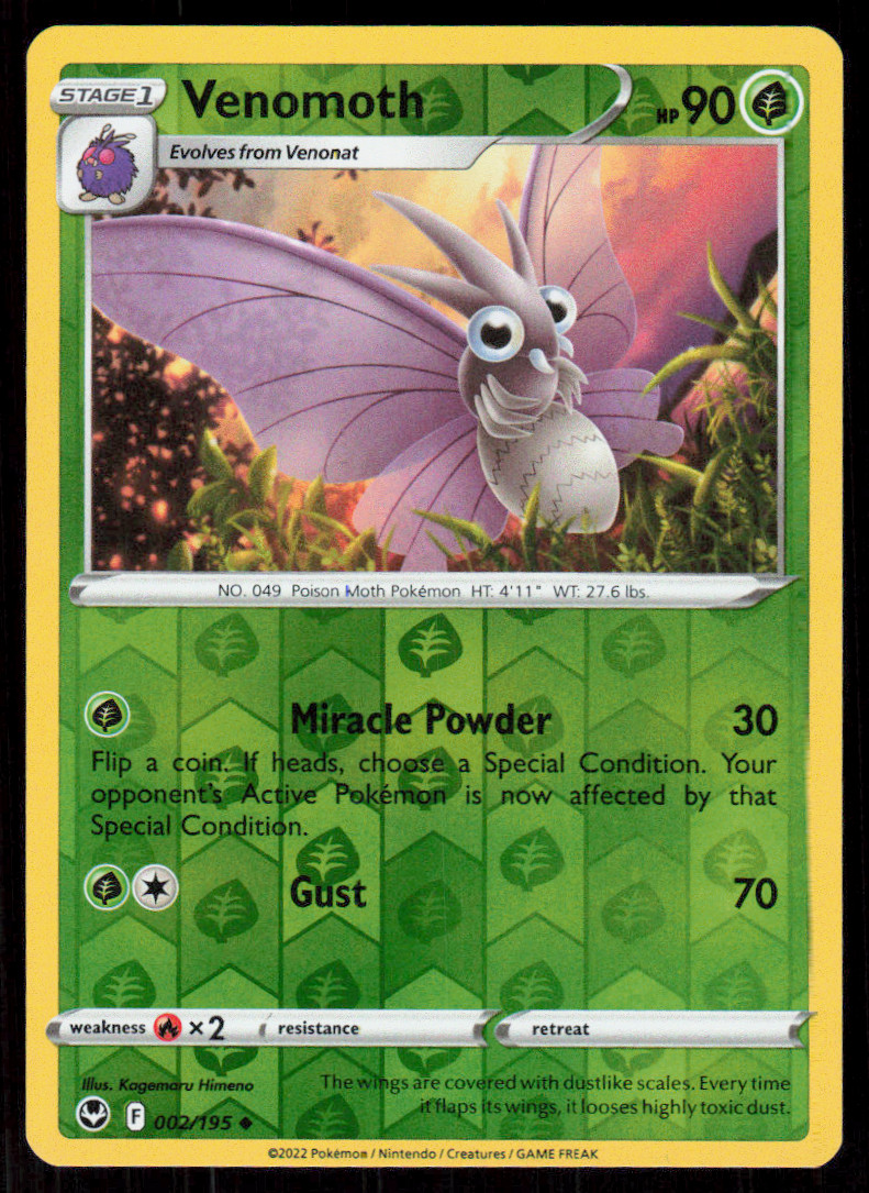 Pokemon -  Silver Tempest - Venomoth - 002/195 - Reverse Holo  - NM/M