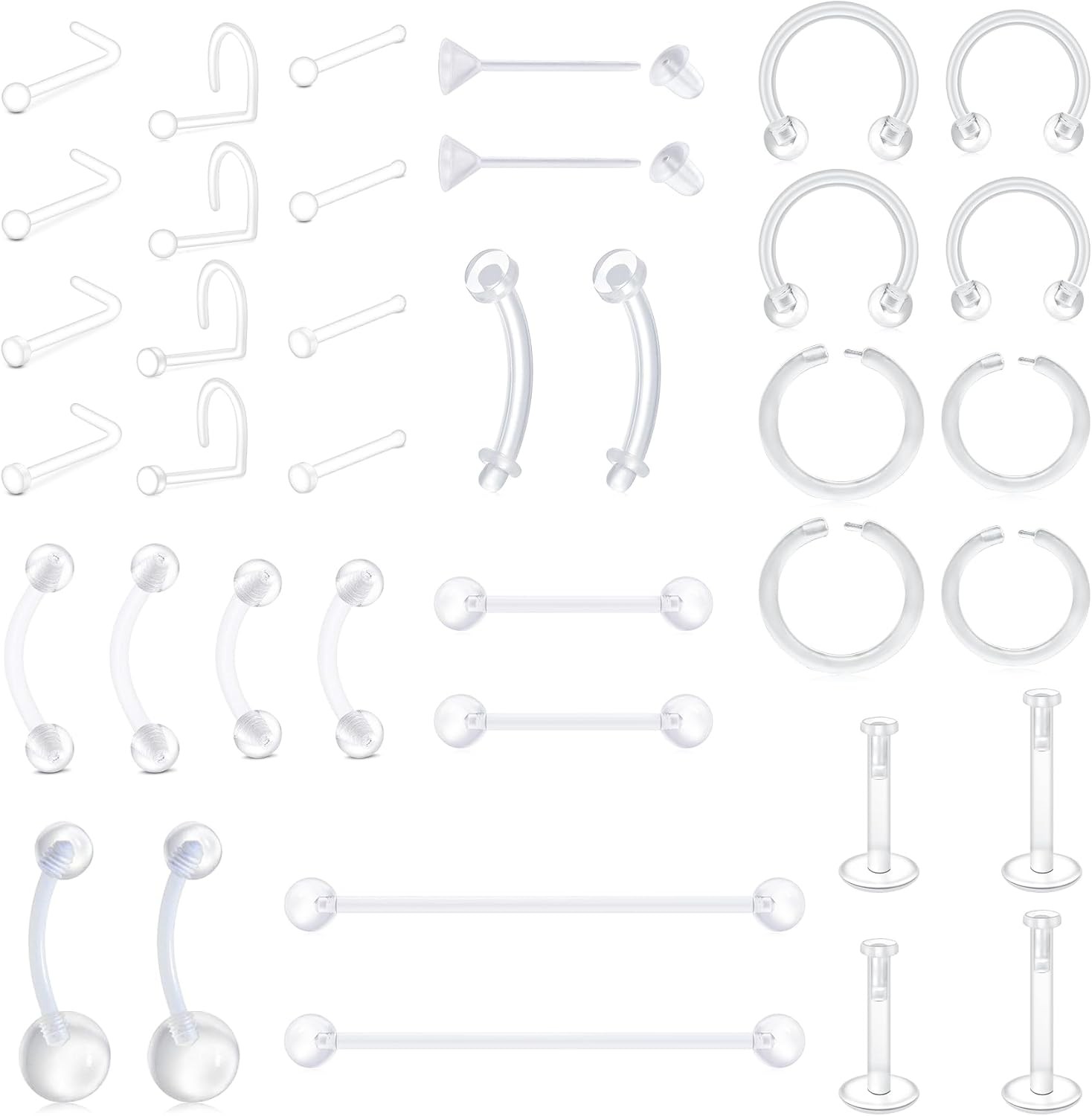 FECTAS Clear Bioflex Piercing Retainers for Surgery Work Sports