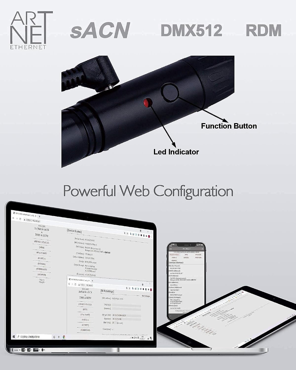 2.4G Wireless DMX Controller - Compact Wi-Fi Transceiver, Supports Artnet & sACN