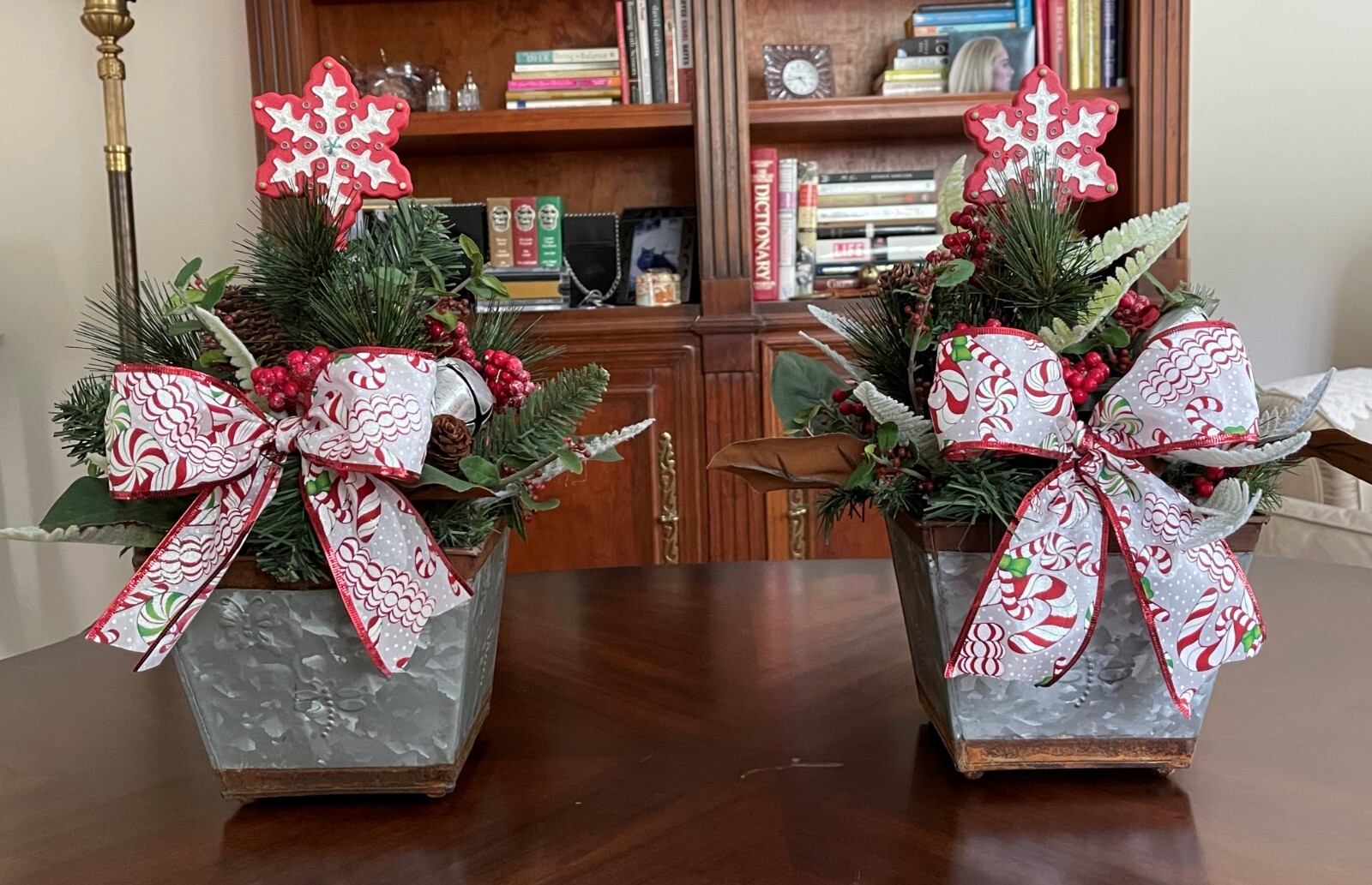 Christmas Centerpiece in Rustic Tin Planter