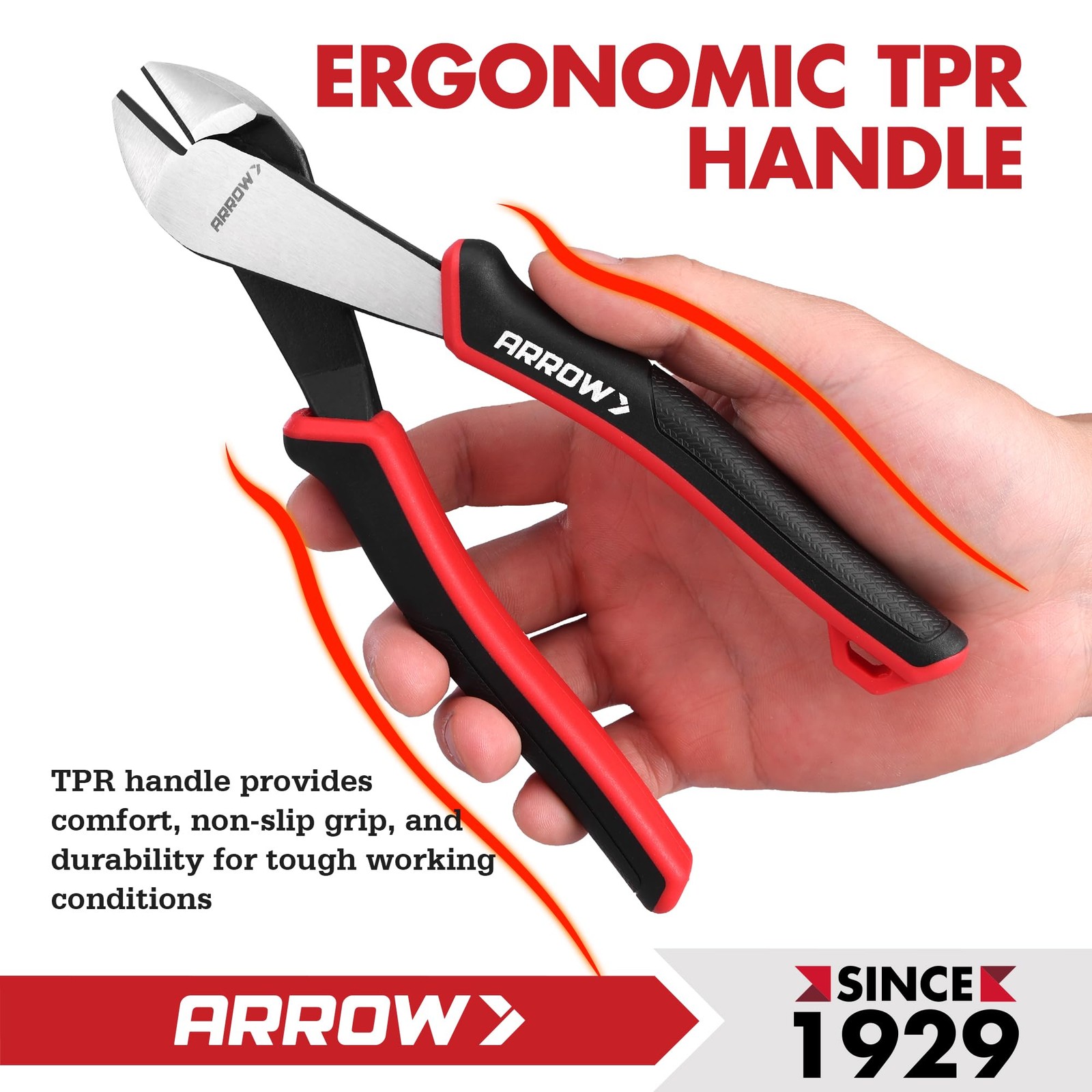 ARROW High Leverage Diagonal Pliers, 8 Inch Wire Cutters with Comfortable TPR...