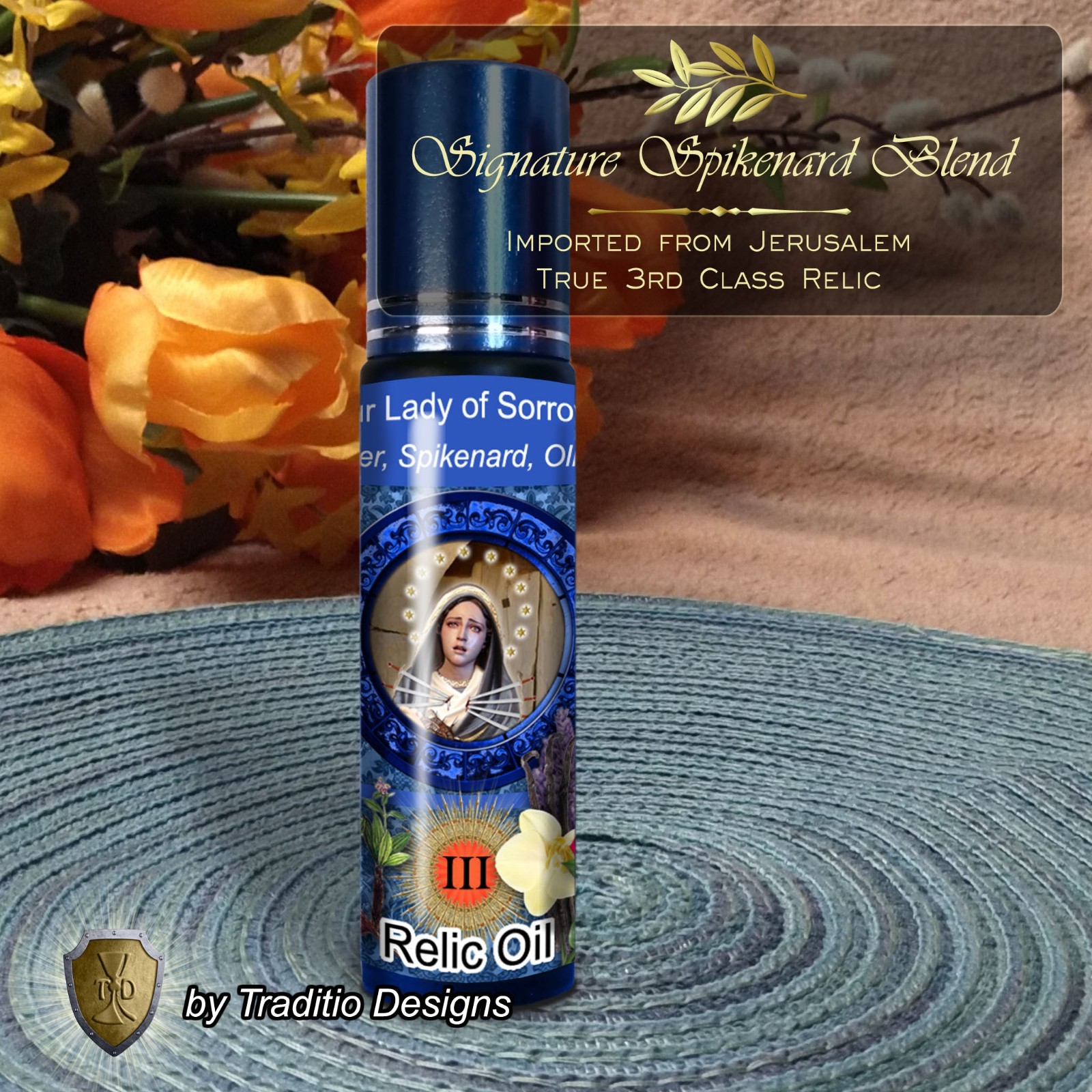 Our Lady of Sorrows Relic Anointing Oil | Touched to 9 Blessed Mother Relics