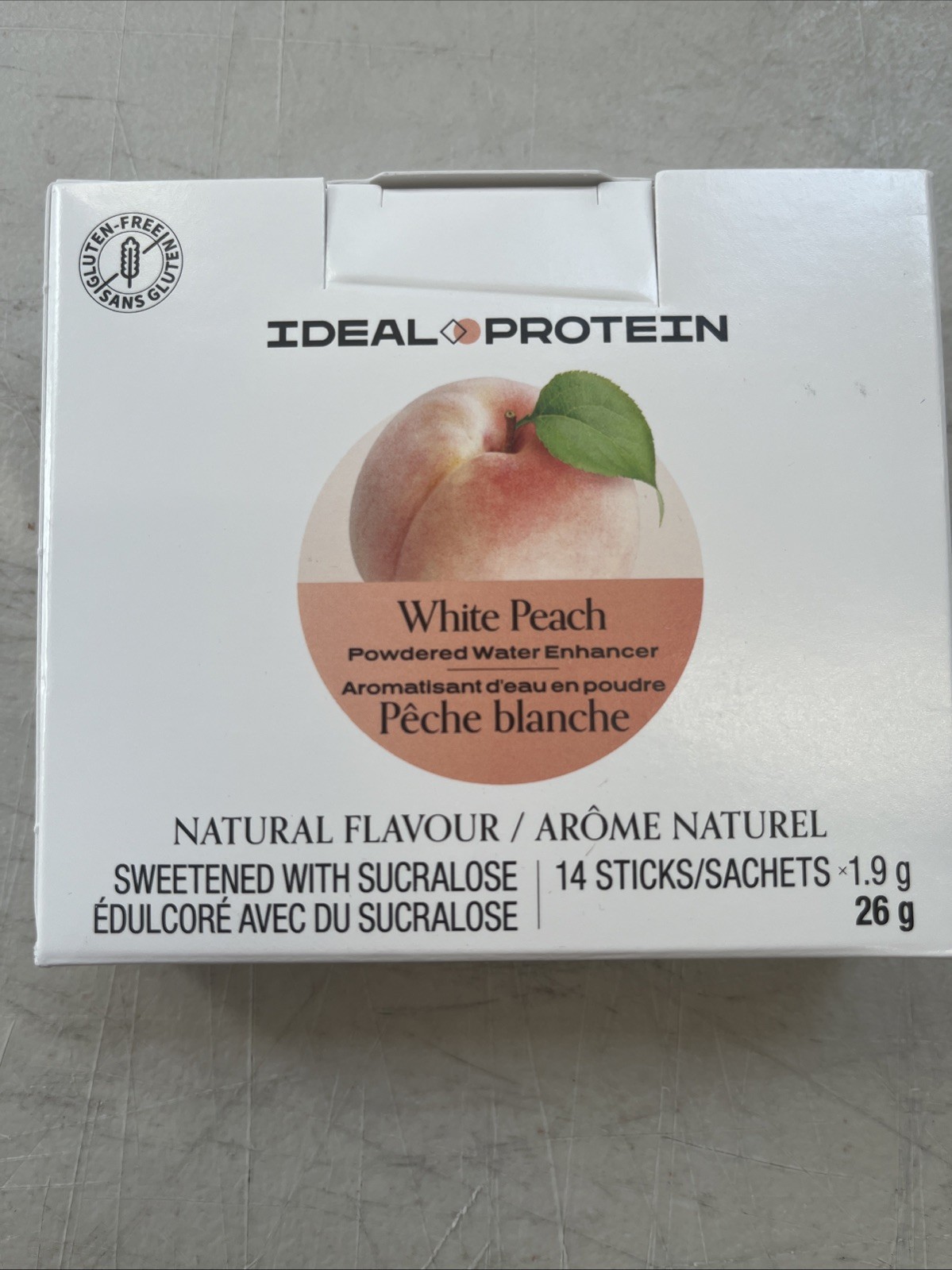 Ideal Protein White Peach Powdered Water Enhancer 14 packets BB 10/31/27
