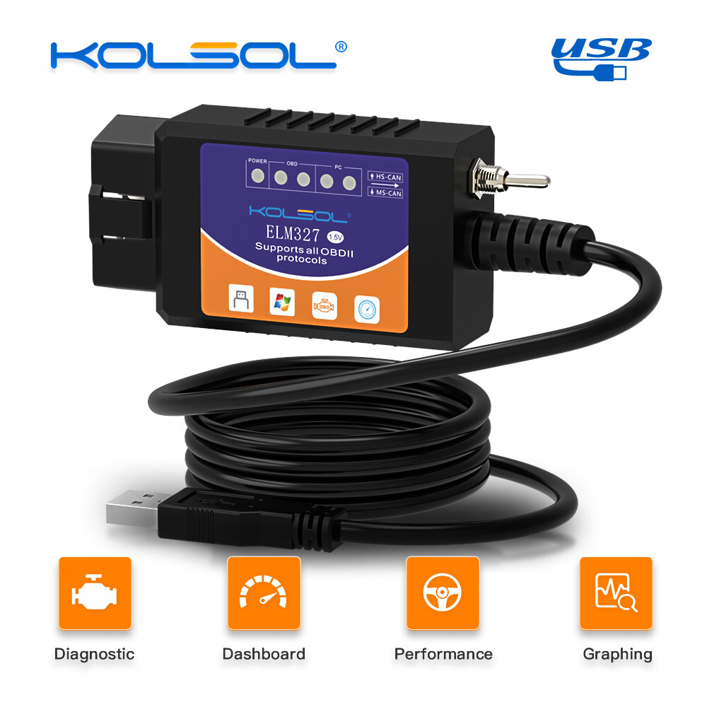 OBD2 Scanner ELM327 Adapter For Ford E.LMconfig F.orscan USB Diagnostic Scan