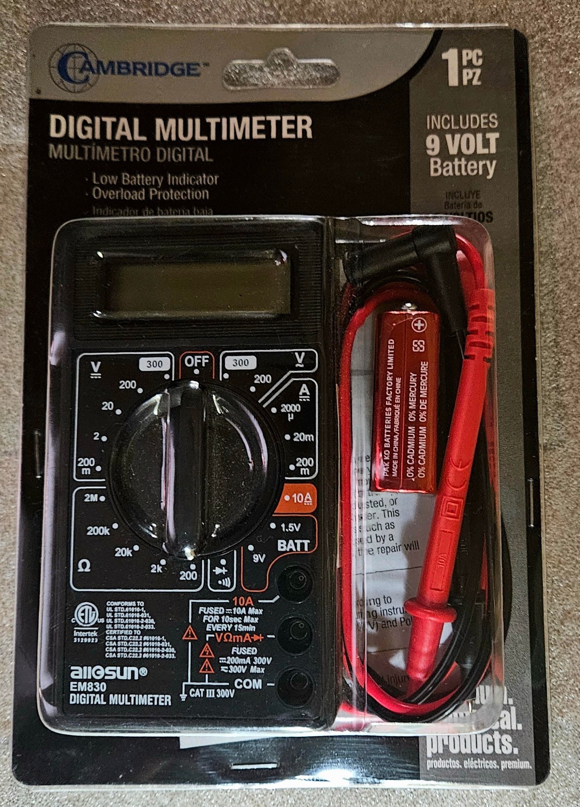 Cambridge Digital Multimeter TL13712 LCD Display, Includes 9v Battery