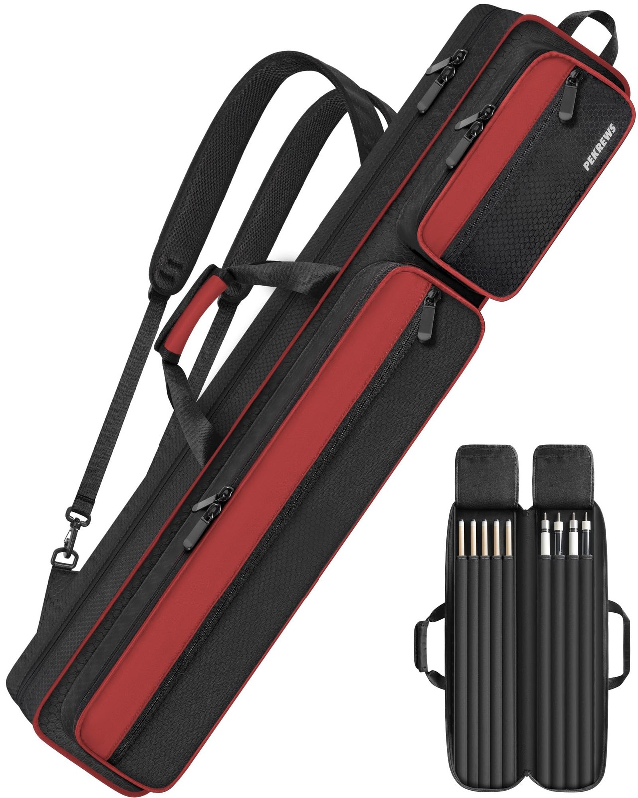 Pool Cue Case 4x5, Pool Stick Case with Multiple Pockets Holds 4 Butts 5 Shaf...