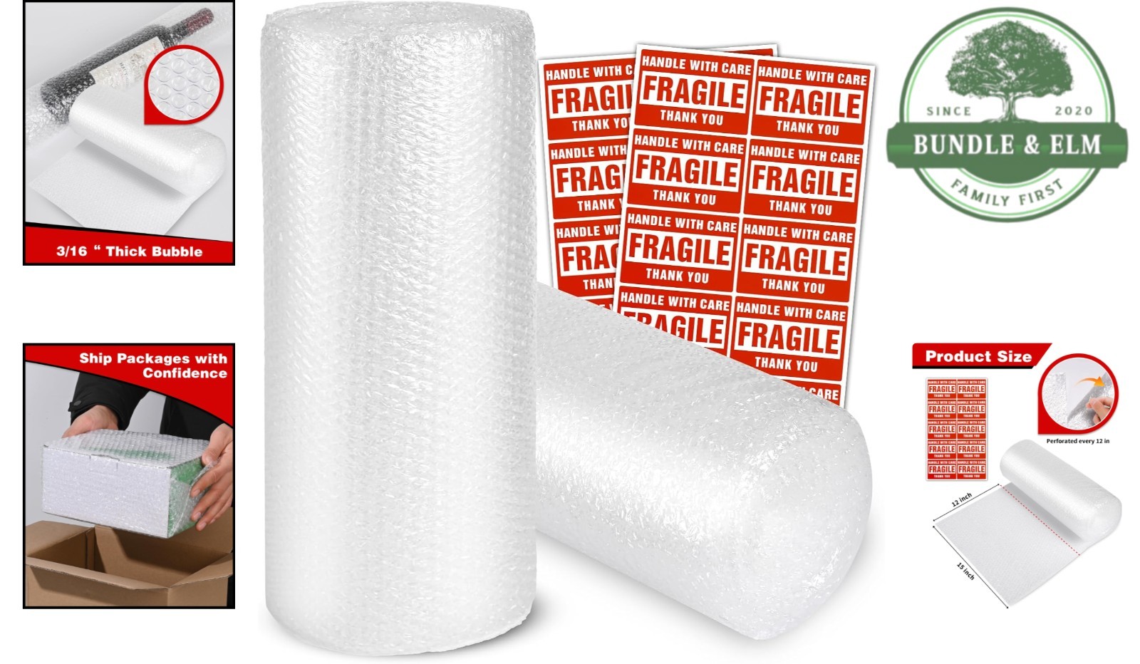 Durable Bubble Wrap Roll Set with Fragile Stickers - Ideal for Moving & Shipping