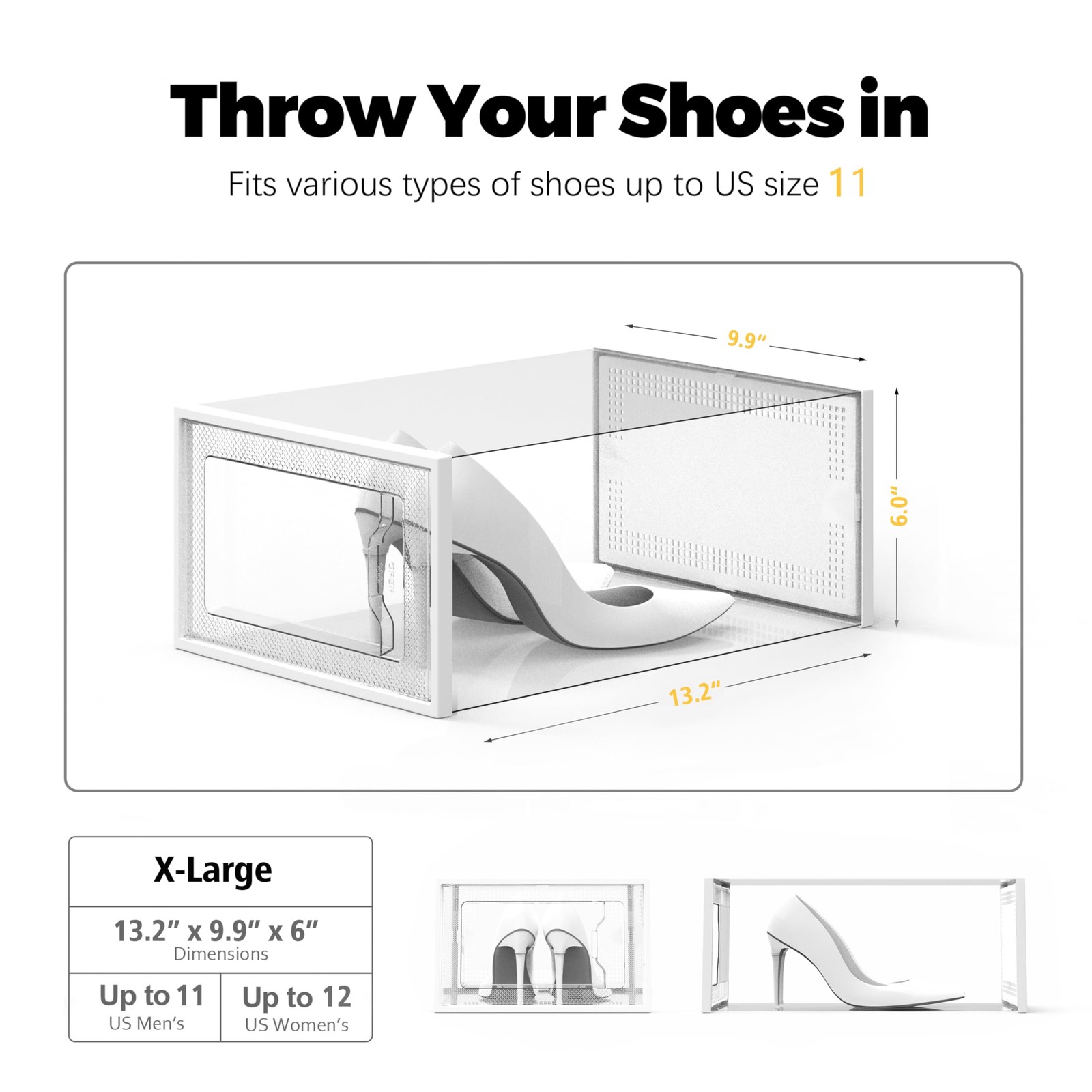 SEE SPRING X-Large Shoe Storage Box Fit Size 11, Clear