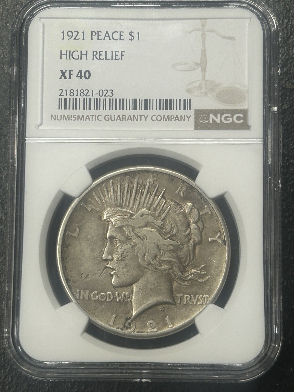 1921 Peace Silver NGC XF40 Problem Free High Relief Key Date One Year Type Coin