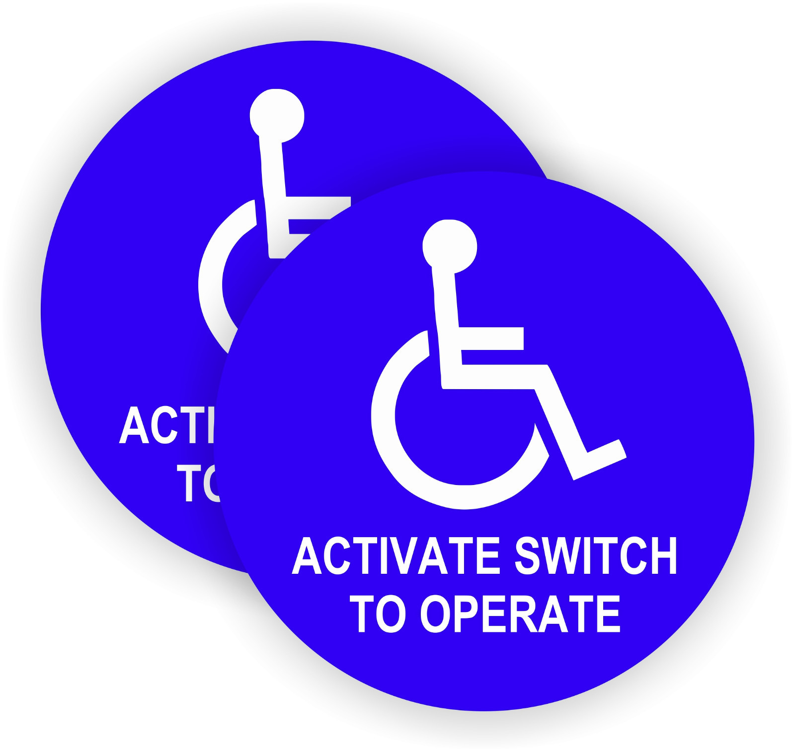ACTIVATE SWITCH TO OPERATE Handicap Vinyl Door Decals Stickers Labels (PAIR)