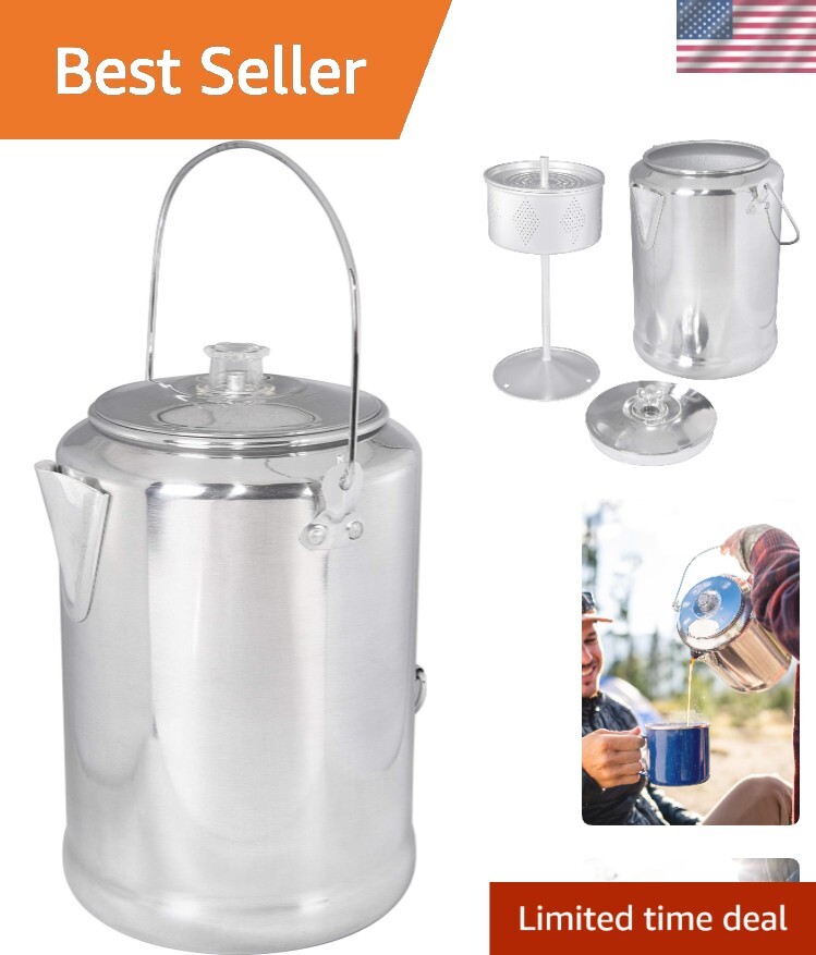 Easy Clean Aluminum Percolator Coffee Pot - 20 Cups for Enthusiastic Travelers