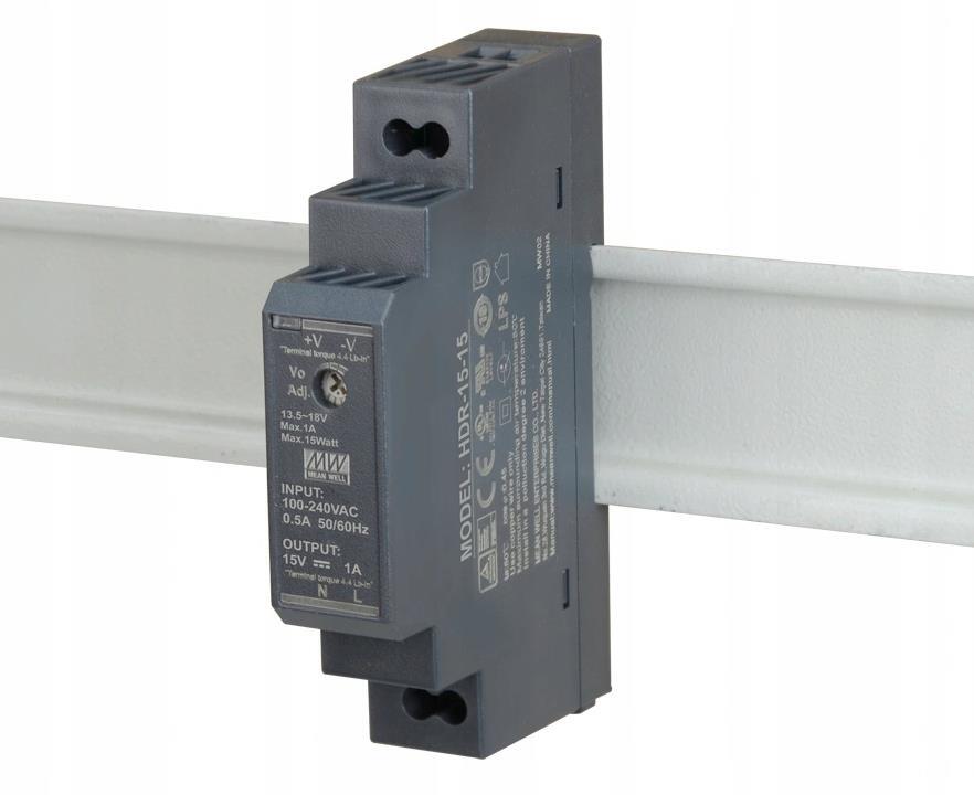 Mean Well HDR-15-15 15W 15V 1A Hat Rails Power Supply DIN-RAIL