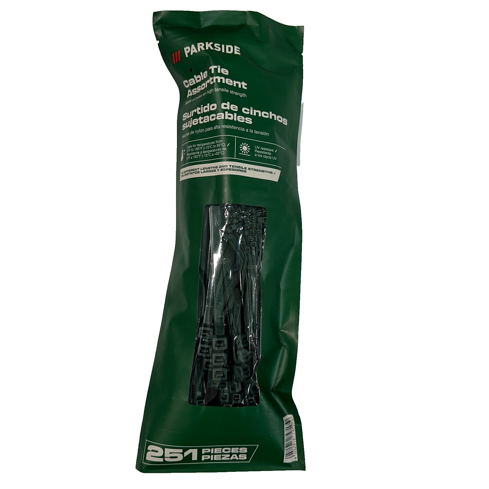 Parkside 251 pcs Cable Tie Assortment Heavy Duty Green Nylon Zip Ties, New