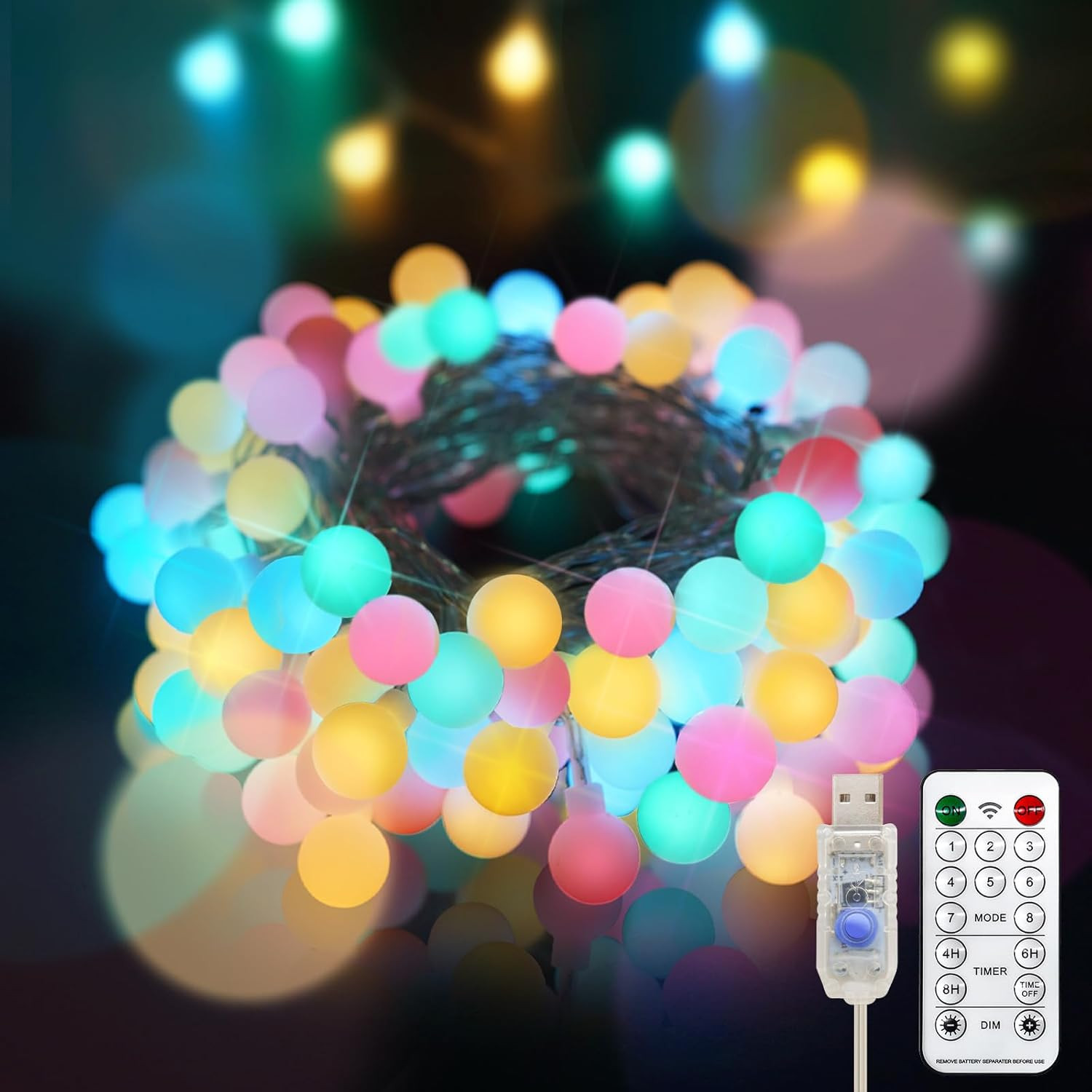 Easter Lights Plug In, 33Ft 100 Led USB Pastel String Lights with Timer, Globe S