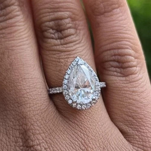 3.10 Ct Pear Cut White Moissanite Halo Engagement Ring 925 Sterling Silver