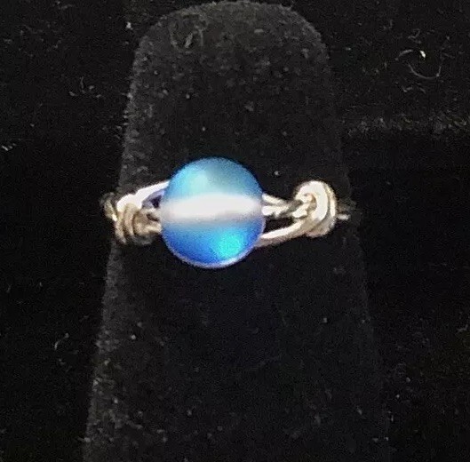 Mermaid Bead Rings In Shades Of Frosted Blue & Silver Plated Wire # Mermaid