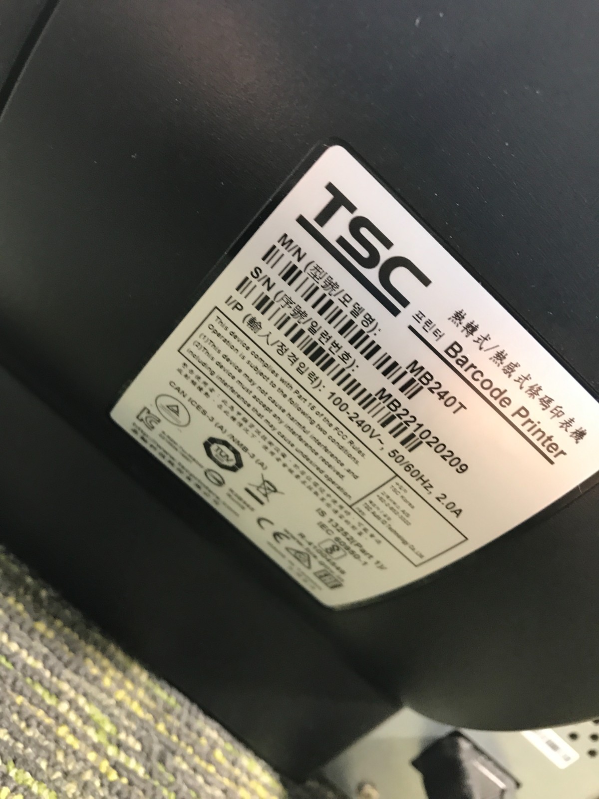 ~TSC MB240T Compact Light Industrial Barcoding Printer-Black