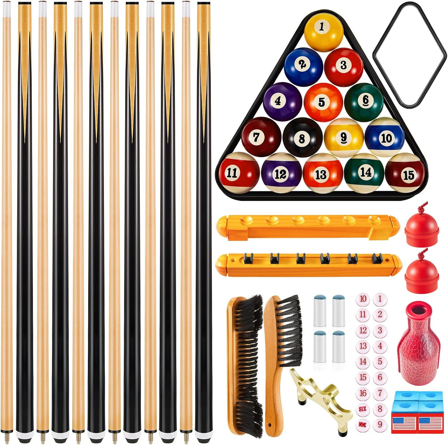 Christmas Pool Table Accessories Gifts 16 Pcs Billiard Balls 6 Set Pool Sticks T