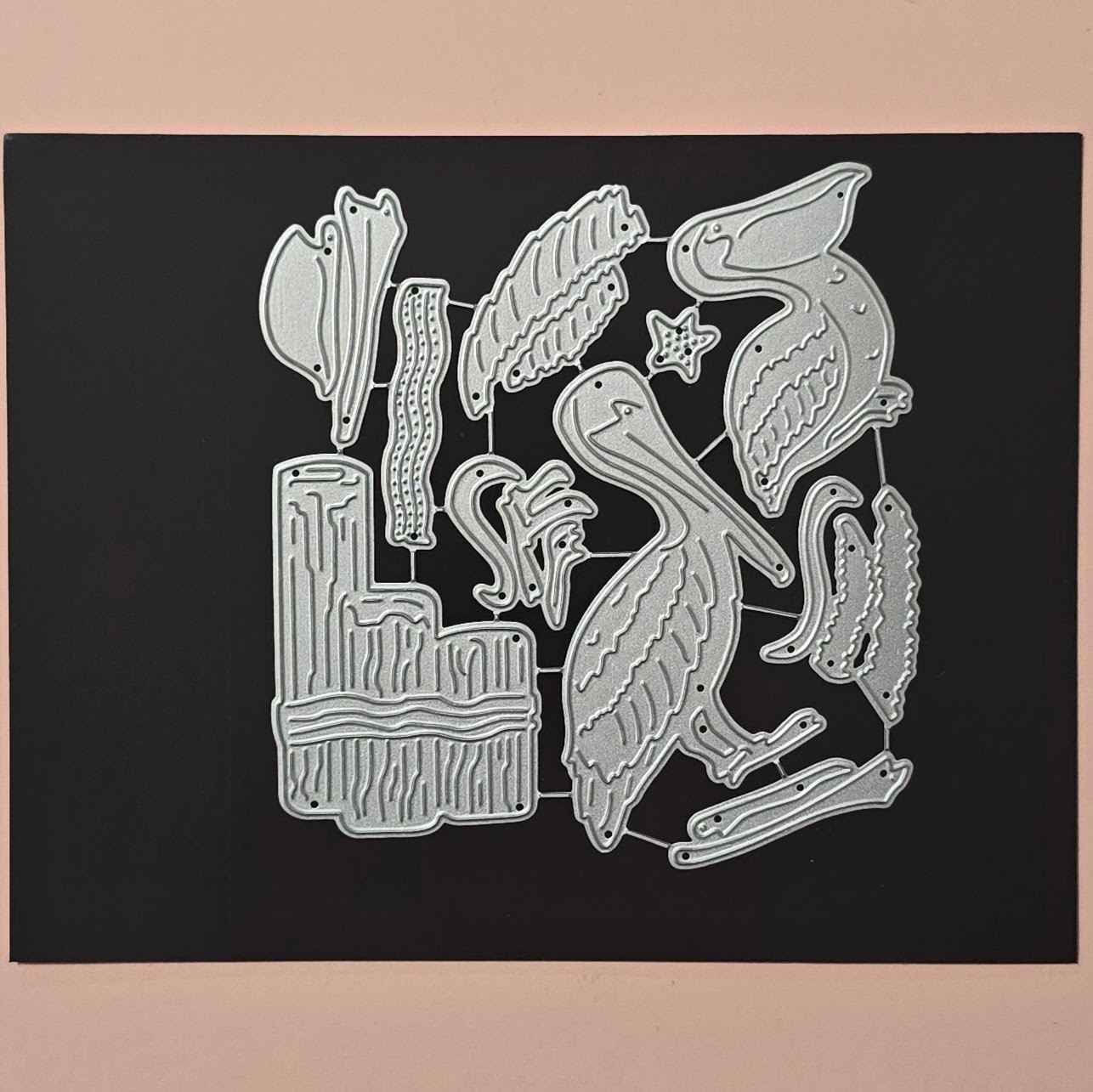 Pelican Seagull Beach Scene 10 Cutting Dies W/Magnetic Storage Board & Envelope