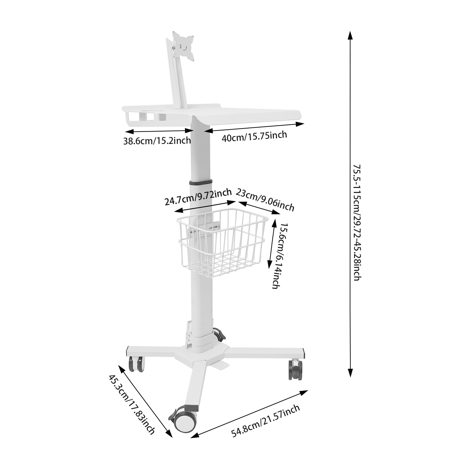 Rolling Medical Cart Adjustable Rolling Medical Cart Workstation Trolley 17.64lb
