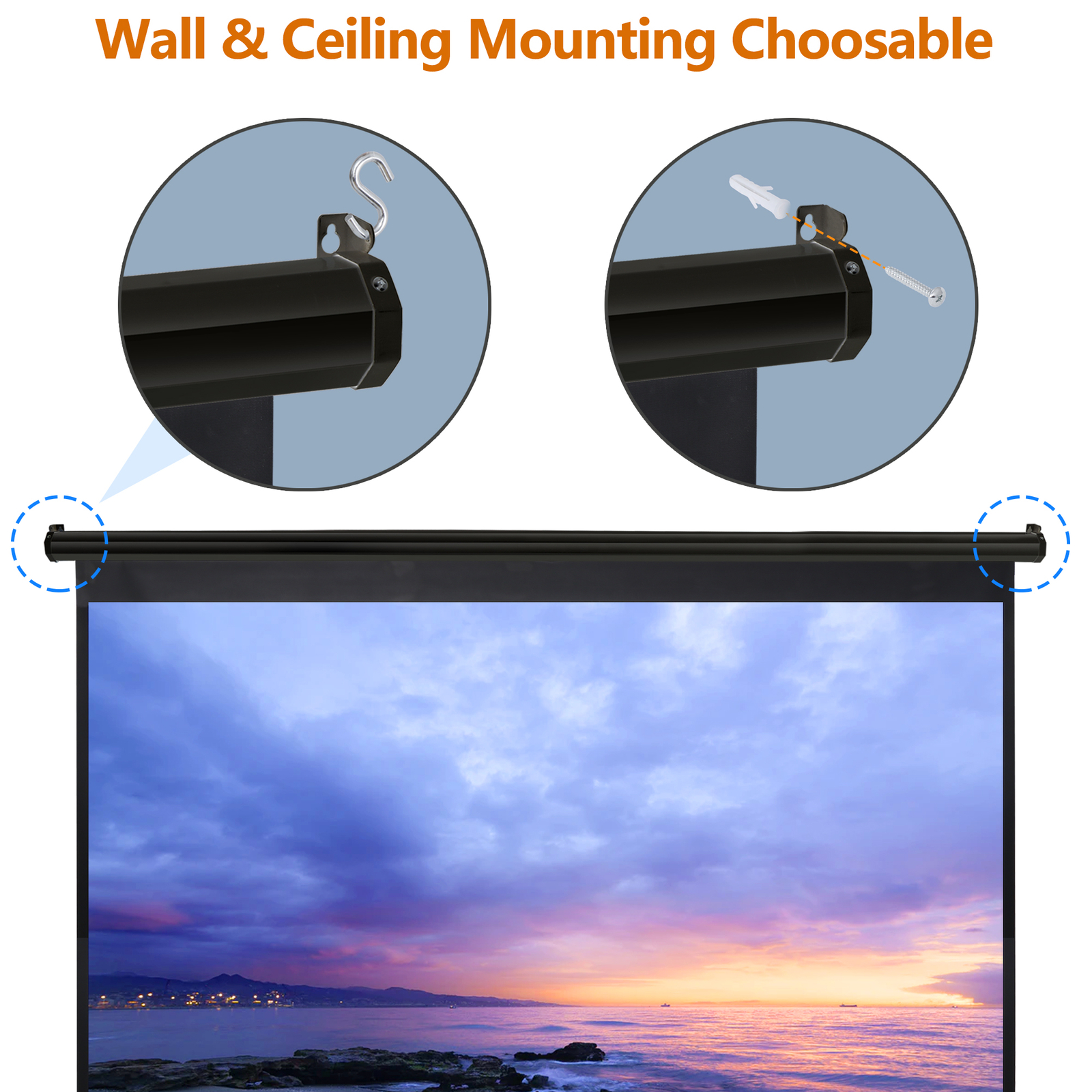 100 inch Portable Projector Screen Projection Screen Easy Pull Out System Black