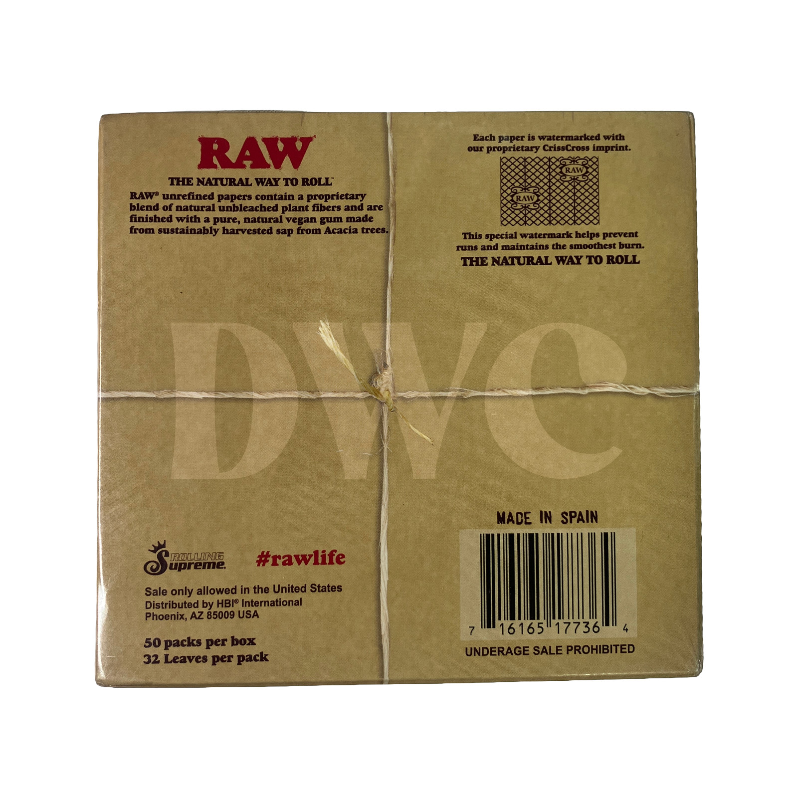 Raw Classic King Size Slim Rolling Paper Full Box 50 pack, 32 Per Pack