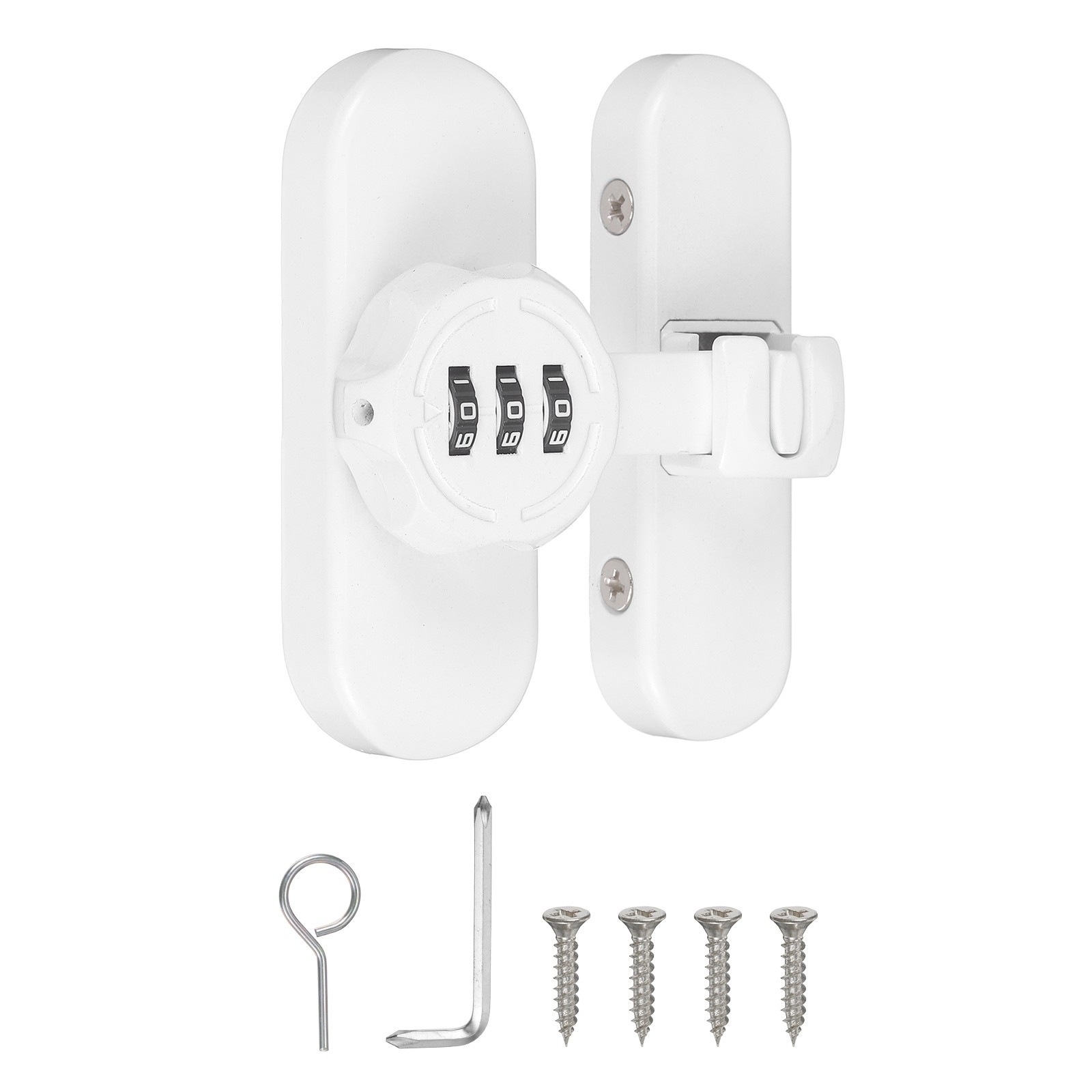 180/90 Degree Barn Door Lock 3 Digit Keyless Flip Latch Password Lock White