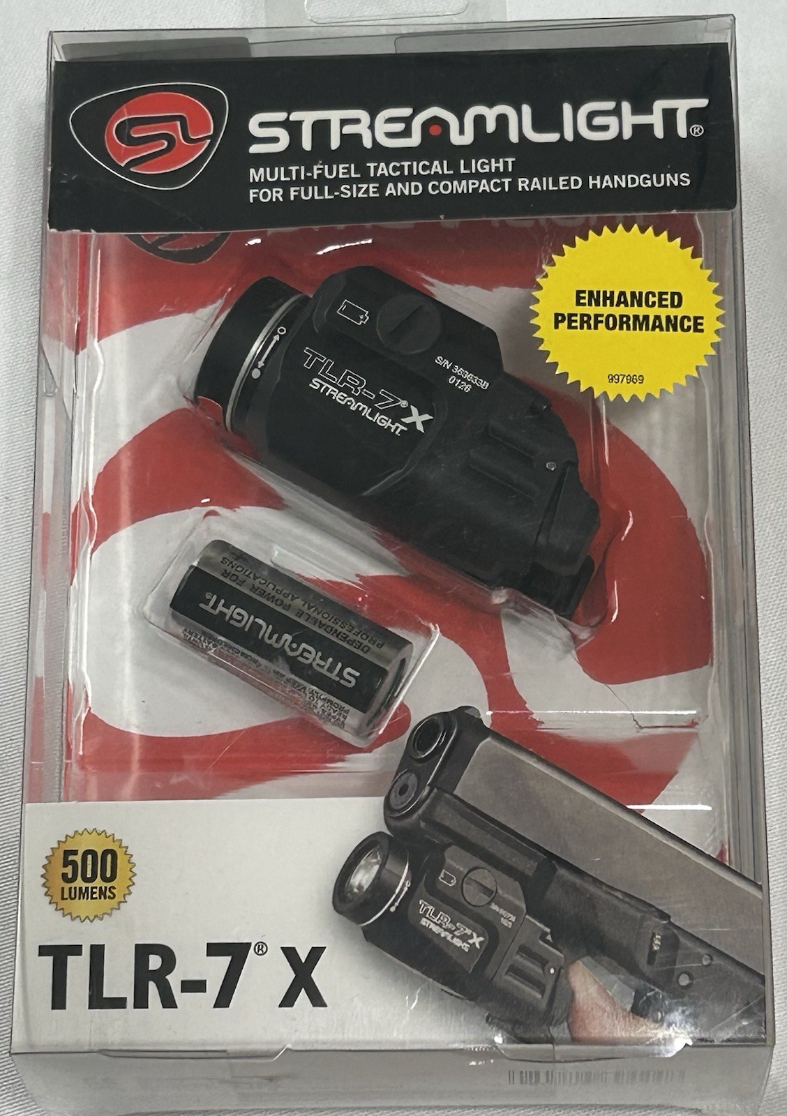Streamlight TLR-7X 500 Lumens 1.5 Hr Runtime High/Low Switch 1 CR123A Battery