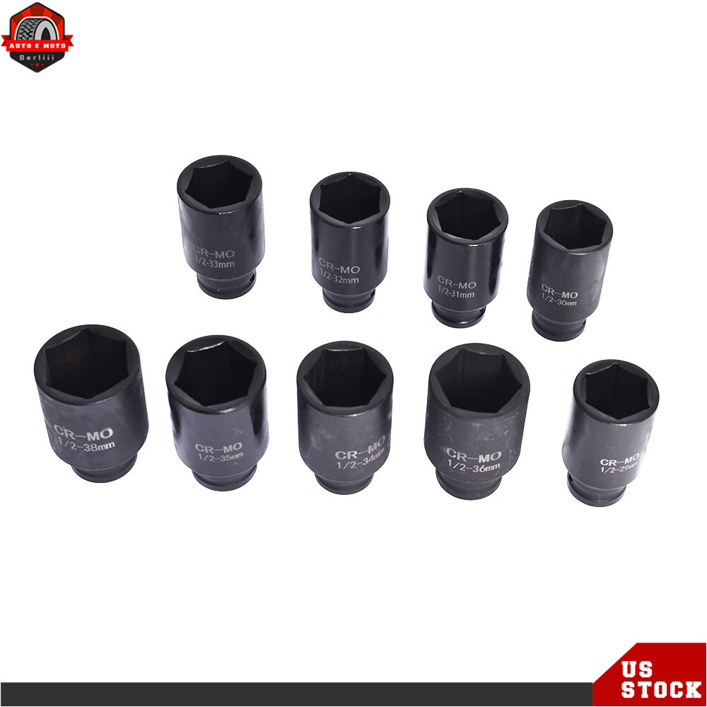 9pc Deep Impact Socket Set 1/2" Drive Metric Axle Hub Nut Sockets 29-38mm w/Case