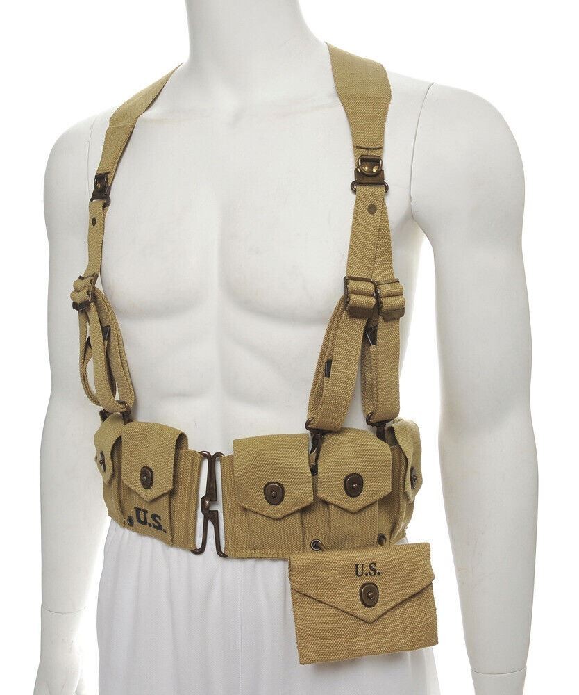 WW2 M1 Garand M1923 Khaki Cartridge Belt M1936 Suspenders M1942 First Aid Pouch